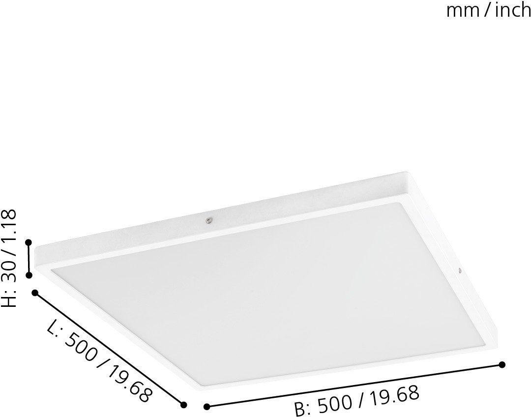 EGLO Aufbauleuchte FUEVA hoch LED schlankes integriert, cm nur 3 Design, 1, Warmweiß, fest