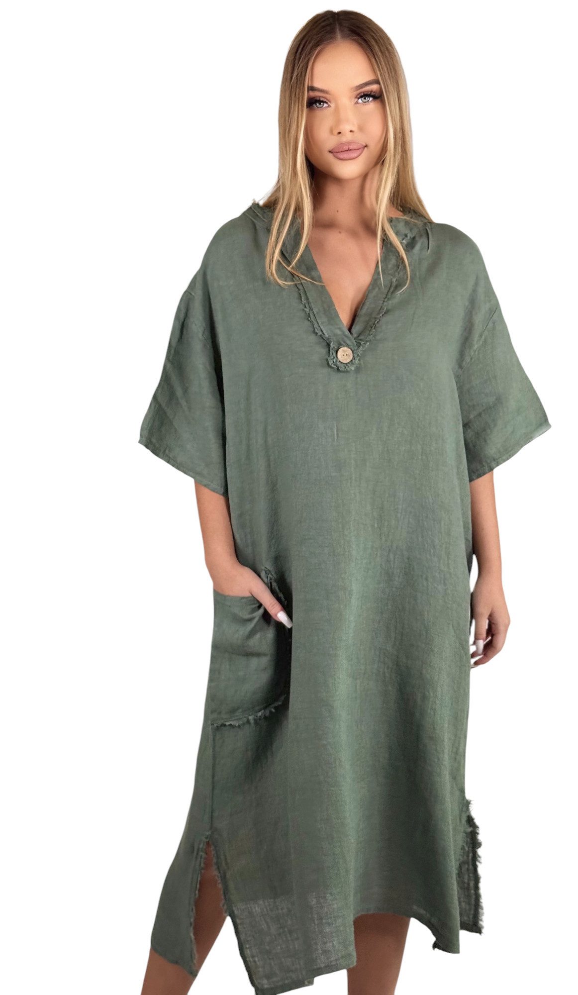 Mississhop Sommerkleid Dame Kleid Sommerkleid 100% Leinen M.3093 Gr.36-40