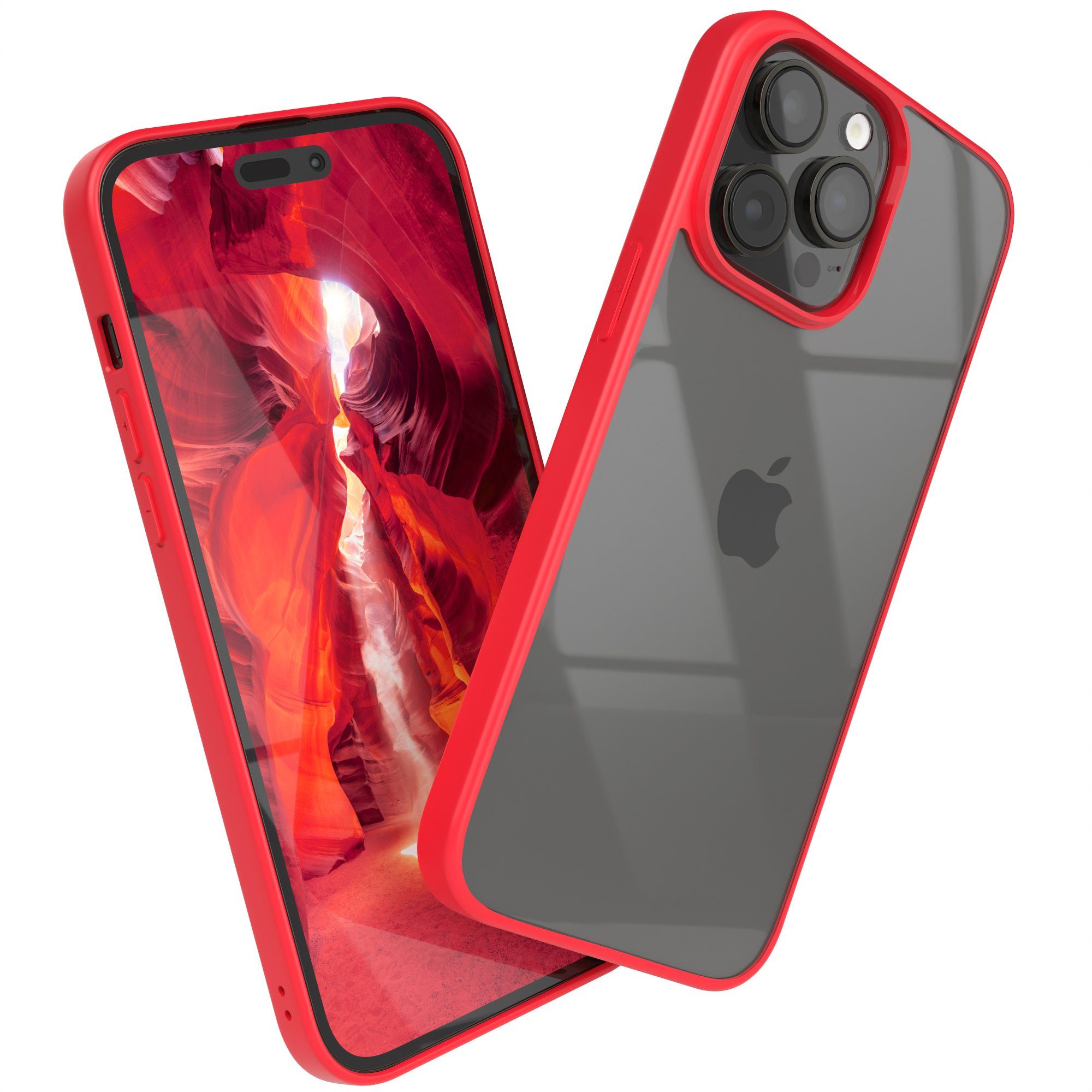 EAZY CASE Handyhülle Bumper Case für Apple iPhone 14 Pro Max 6,7 Zoll, Hülle Transparent Backcover kratzfest Slim Cover Durchsichtig Rot