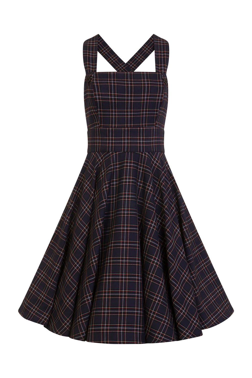 Hell Bunny A-Linien-Kleid Peebles Pinafore Dress Tartan Blau Retro Vintage Schürzenkleid Latzrock