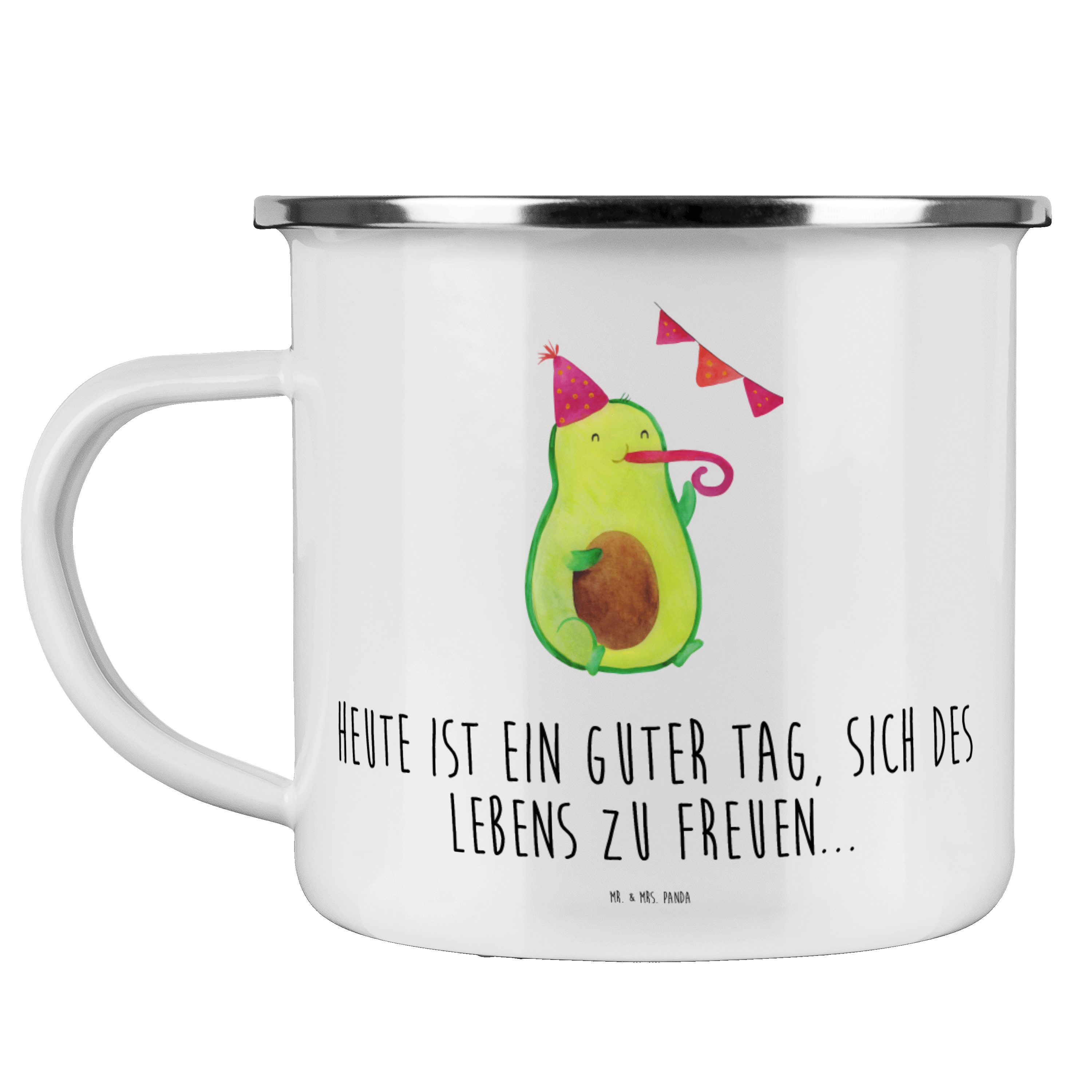 Mr. & Mrs. Panda Becher Avocado Party - Weiß - Geschenk, Emaille Campingbecher, Emaille Trink, Emaille