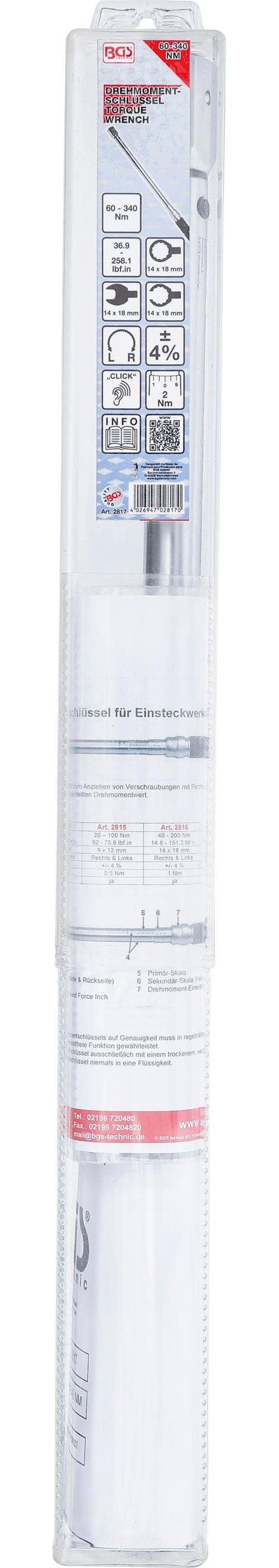 BGS technic Einsteckwerkzeuge 340 Nm, 18 Drehmomentschlüssel 14 60 für mm Drehmomentschlüssel, - x