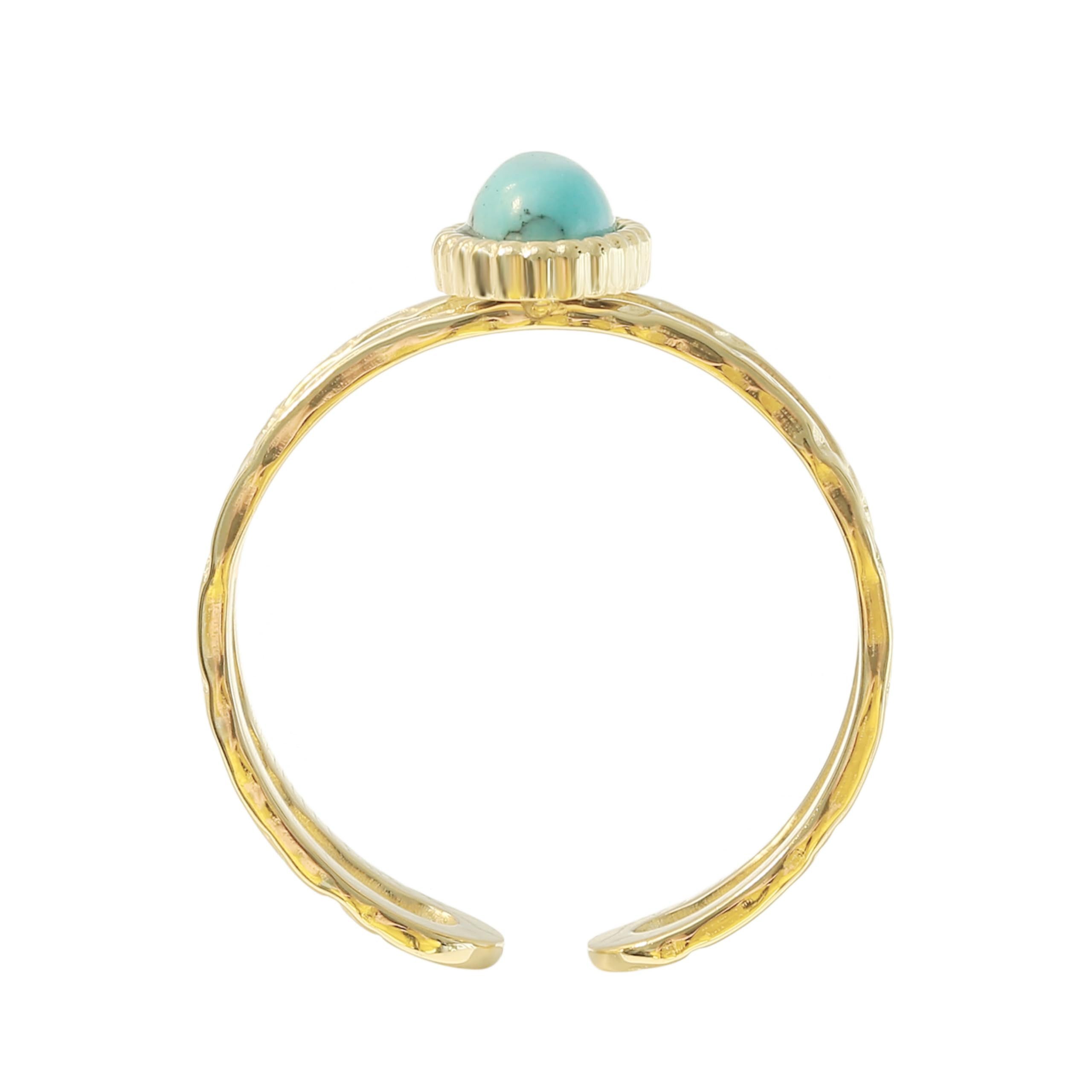 Made by Nami Fingerring Filigraner Boho Edelstahl Ring Gold mit Ovalen türkisen Edelstein, Damen Schmuck Größenverstellbar & Wasserfest – Bild 5 von 5