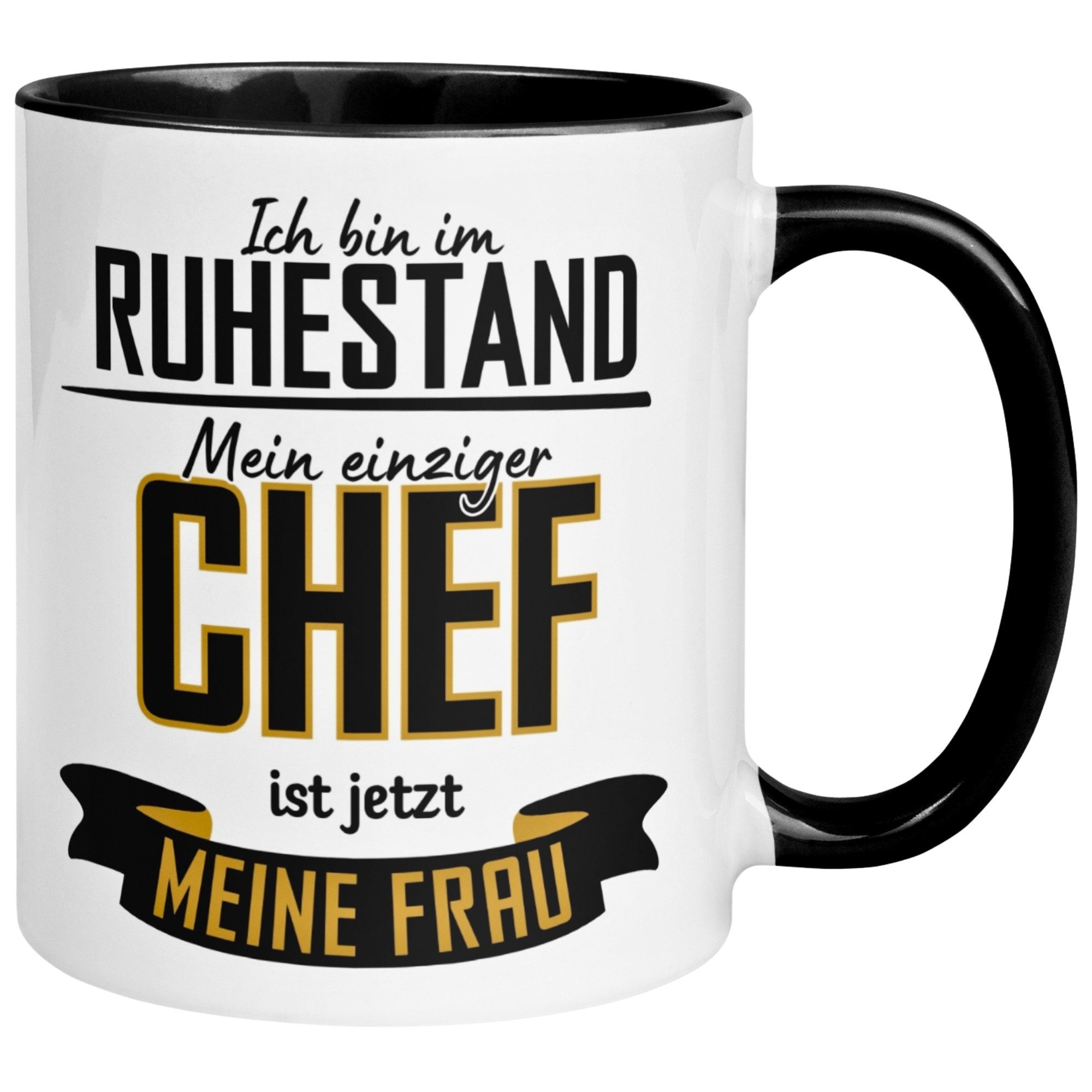 Momentals Tasse Rentner – „Einziger Chef ist jetzt meine Frau“ – Geschenk Rente Mann, Gratis Versand · Links-&Rechtshänder · Spülmaschinenfest
