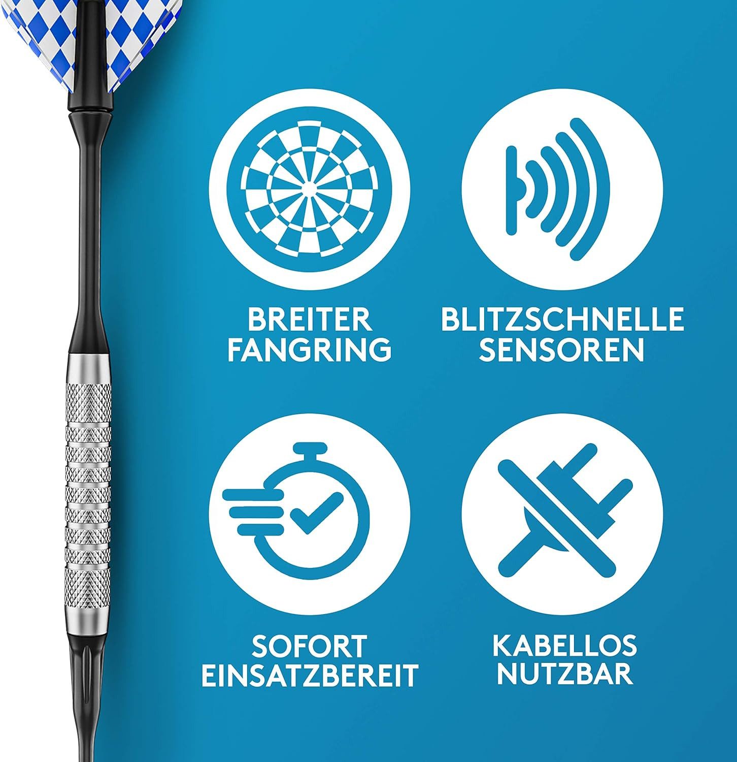 DartPro Dartscheibe elektronisch - für Profis -, (Elektrisches Dartboard mit 6 Pfeilen), 21 Spiele, 65 Varianten - LCD-Display - Batterie- & Netzbetrieb – Bild 4 von 5