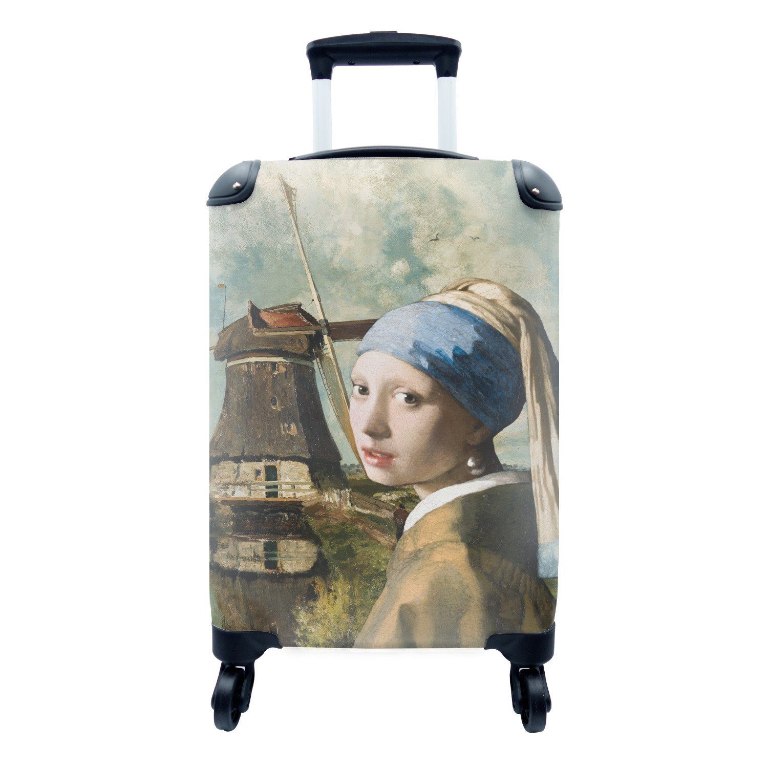 MuchoWow Handgepäckkoffer Das Mädchen mit dem Perlenohrring - Johannes Vermeer - Mühle, 4 Rollen, Reisetasche mit rollen, Handgepäck für Ferien, Trolley, Reisekoffer