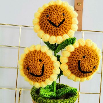 Lubgitsr Bastelnaturmaterial Gehäkelte Topfpflanze Handgewebte Sonnenblume Gestrickte Blume, (1-tlg)