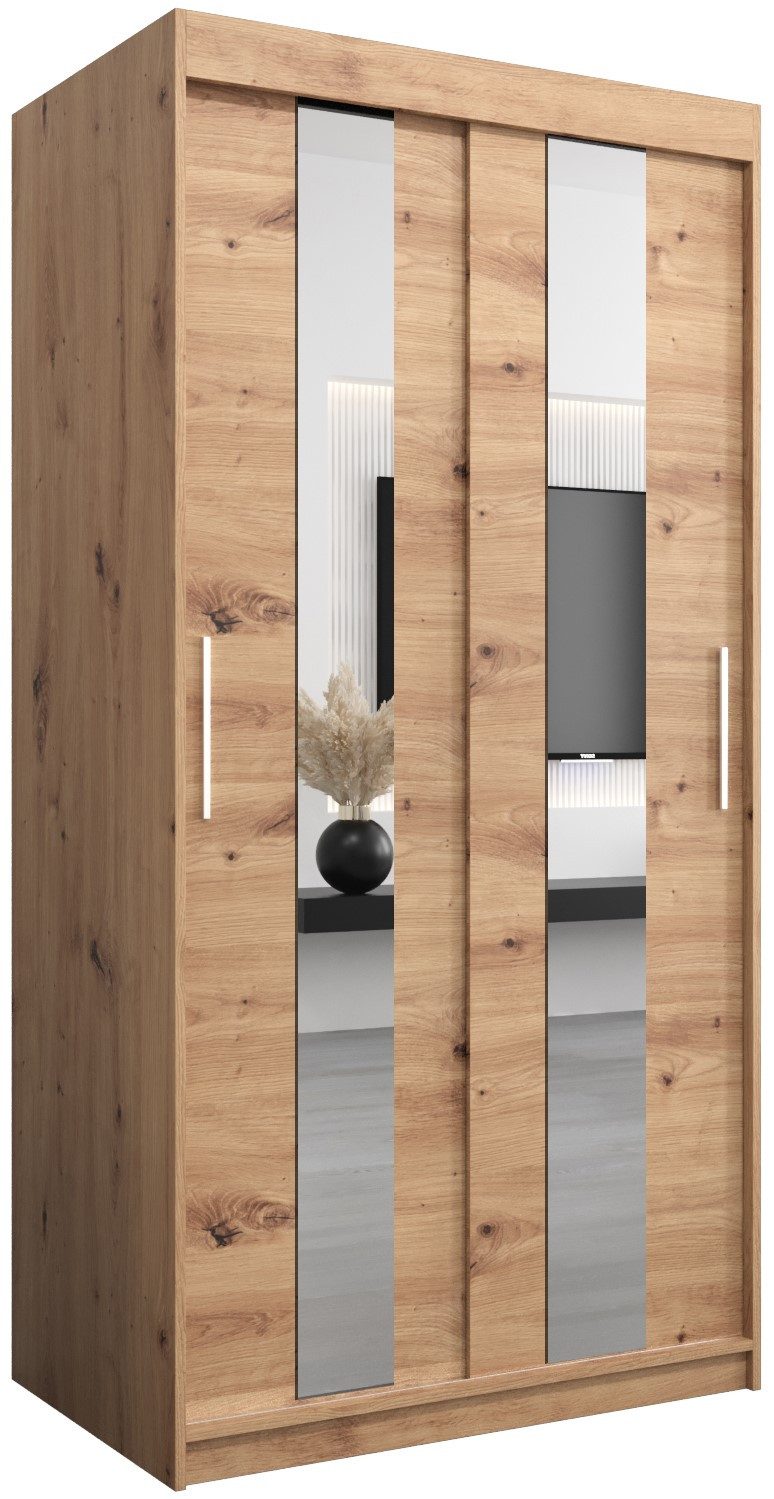 ABIKS MÖBEL Schwebetürenschrank POLE Schlafzimmerschrank - mit Spiegel, Kleiderstange und Regalen