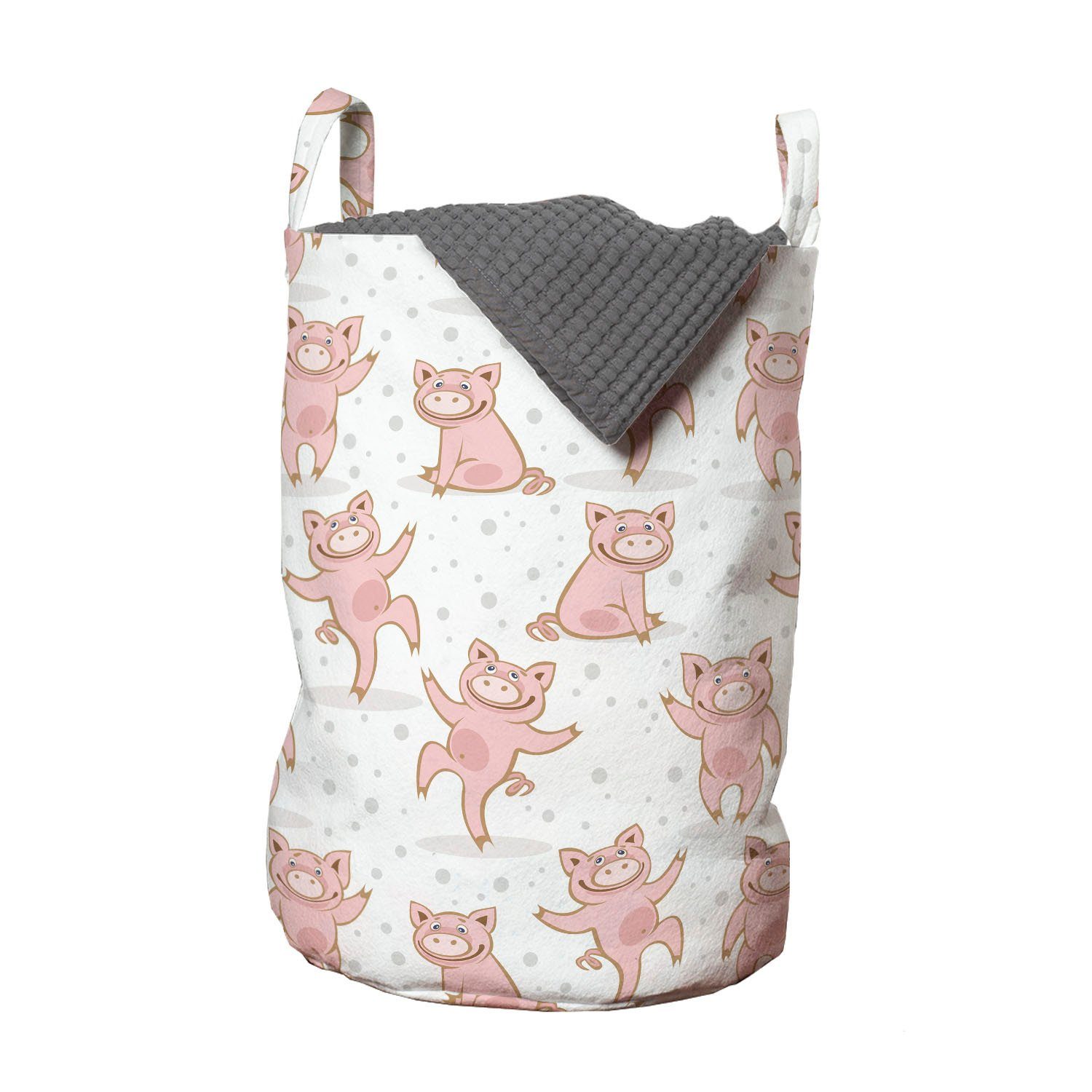Abakuhaus Wäschesäckchen Wäschekorb mit Griffen Kordelzugverschluss für Waschsalons, Ferkel Schweine und Tupfen