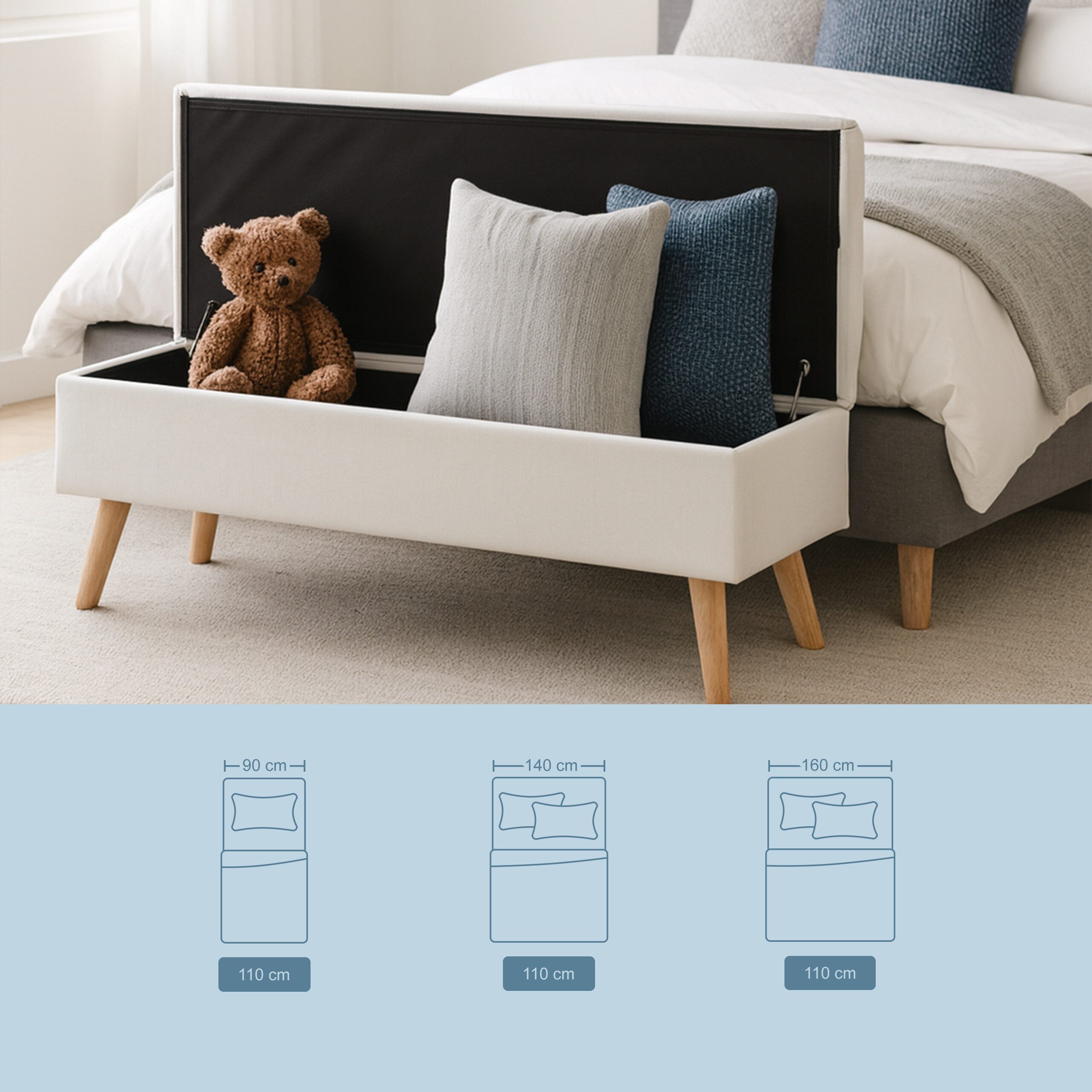 relaxdays Truhenbank Sitzbank mit Stauraum Leinenoptik, weiß