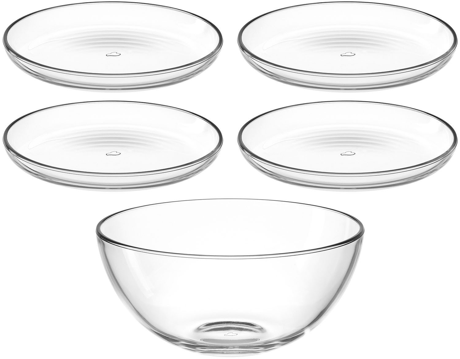 LEONARDO Schale Schalen-/Teller-Set, 5er Set CUCINA, 4x Ø 18 cm & 1x Ø 21,5 cm, Glas, (Set, 5-tlg), Spülmaschinengeeignet