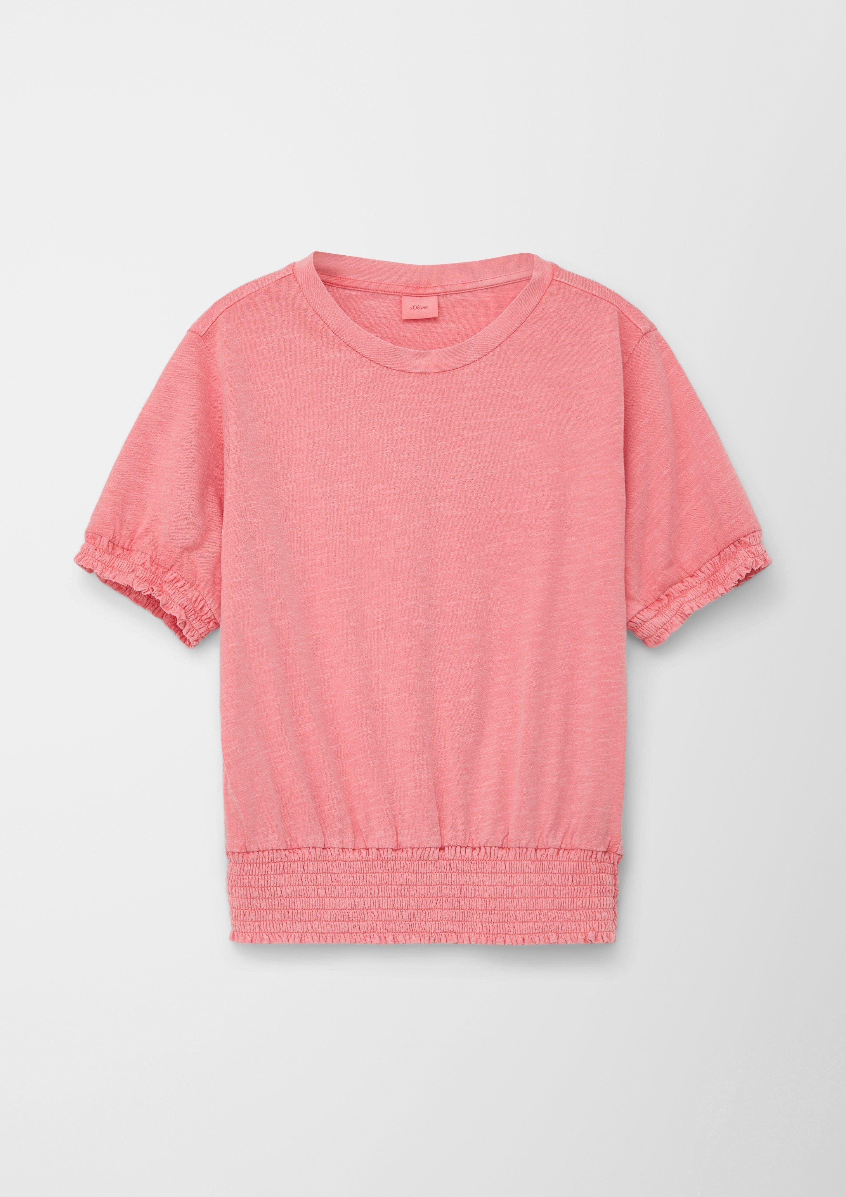 koralle Garment s.Oliver mit Smok-Partien Dye, Kurzarmshirt T-Shirt Smok-Detail