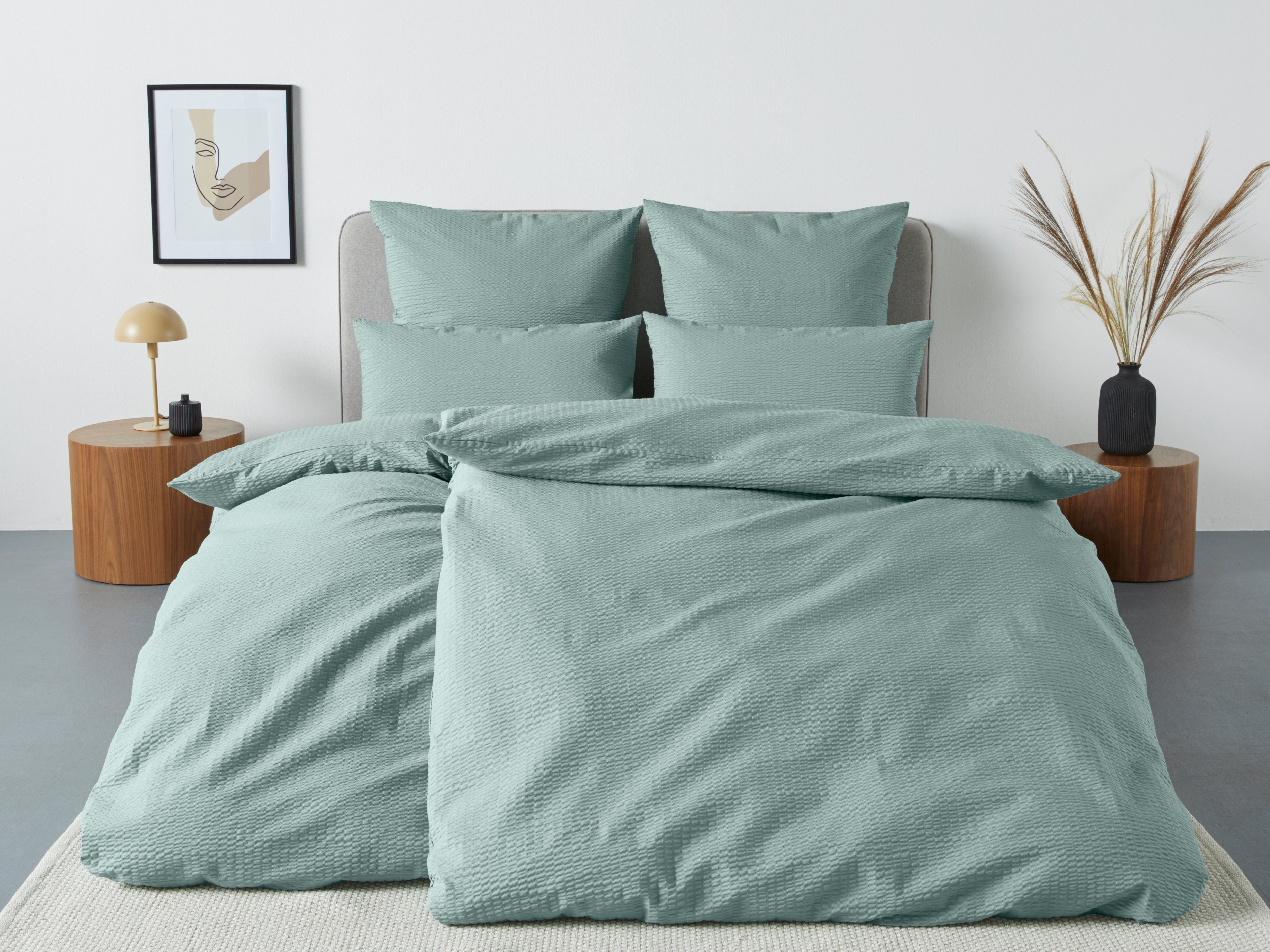 OTTO home Bettwäsche Sari2 in Seersucker Qualität ideal für Sommer, Baumwolle, Seersucker, 2 teilig, uni Bettwäsche mit Reißverschluss in Gr. 135x200 oder 155x220 cm