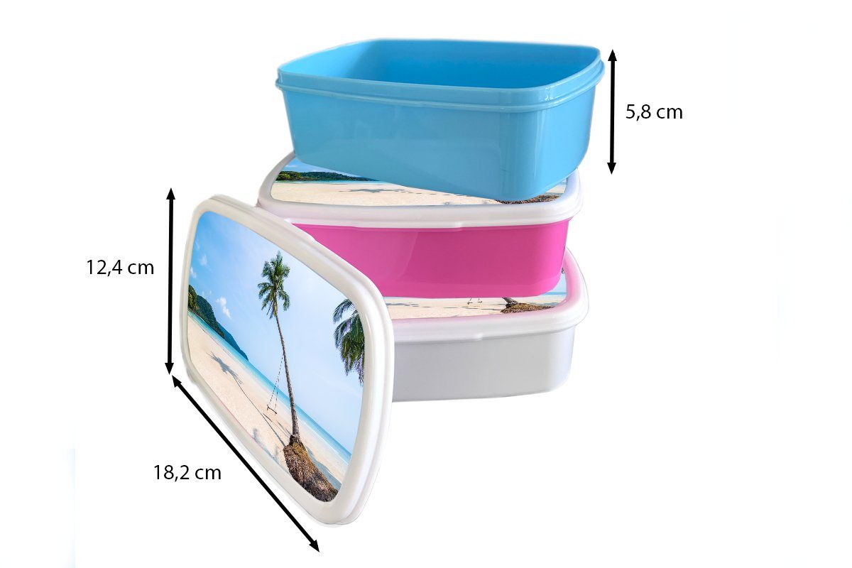 Brotbox und weiß und Jungs Lunchbox Brotdose, - Kinder Kunststoff, Schaukel, (2-tlg), MuchoWow Mädchen Palmen - Erwachsene, für Strand für