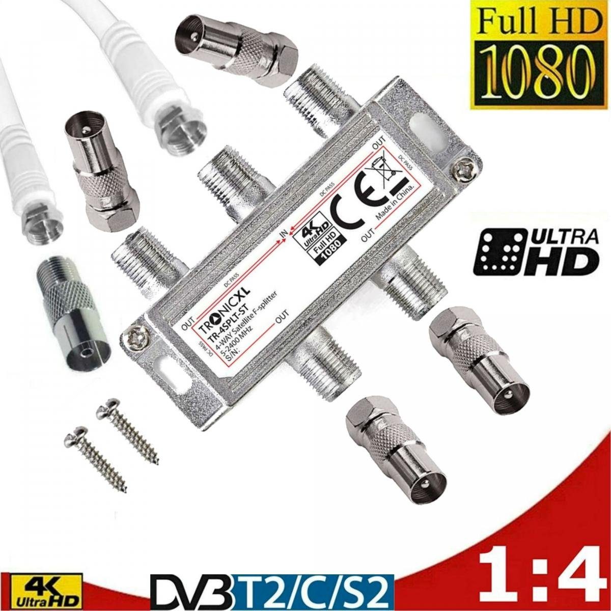 SAT-Verteiler IEC Breitband Kabel Verteiler 4-fach TV Splitter DVB-T DVB-C DVB