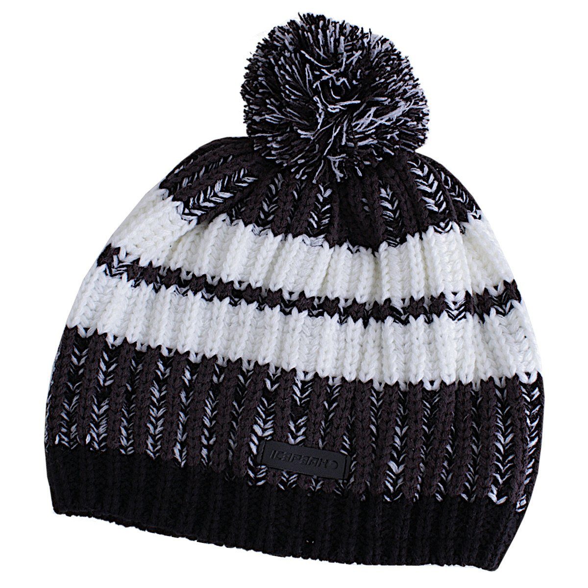 Icepeak Bommelmütze Haverhill Strickmütze Wintermütze gefüttert Fleece bietet optimale Wärme für Ohren und Stirn, Rippstrickrand