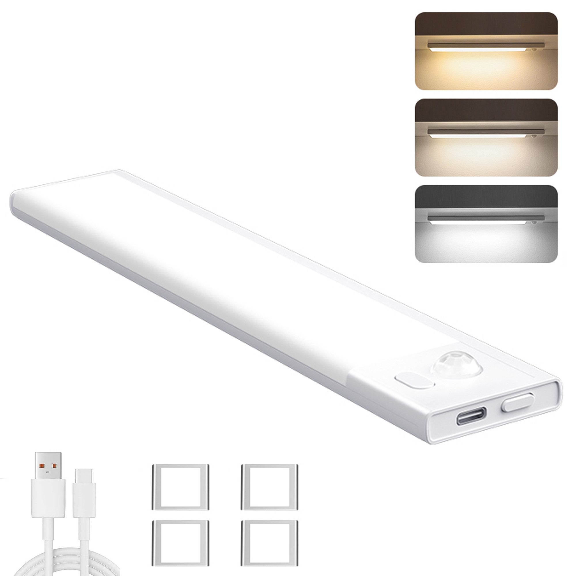 Fanttik LED Unterbauleuchte Küche Led Lampe mit Bewegungsmelder und Lichtsensor, USB Aufladbar Dimmbar und Farbtemperatur einstellbar, LED fest integriert, Kaltweiß, Neutralweiß, Warmweiß, Schrankbeleuchtung Treppenlicht für Kleiderschrank,Unterschrank,Treppe