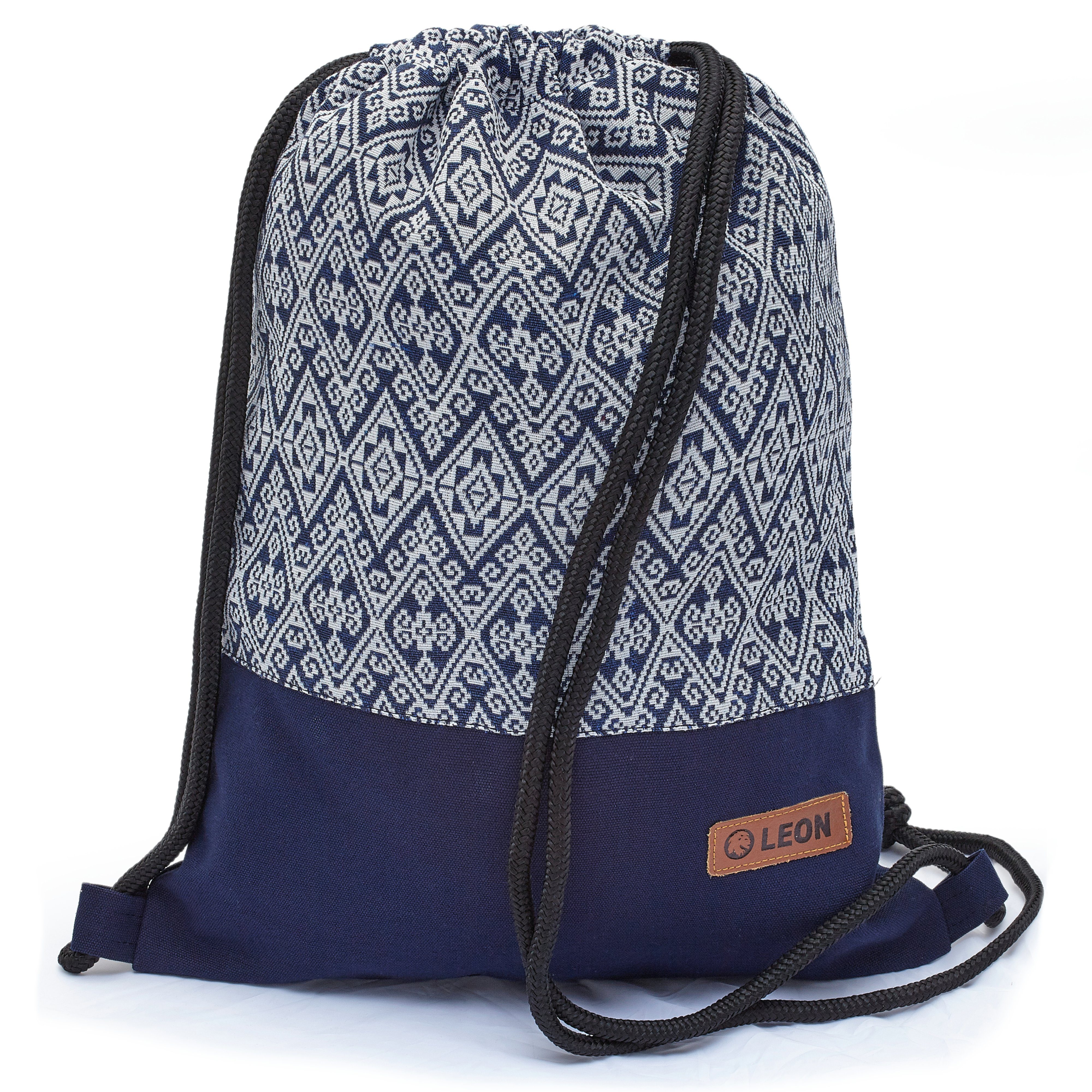 By Bers Turnbeutel Leon By Bers Turnbeutel Beutelrucksack Freizeitrucksack (Tagesrucksack Beutelrucksack Freizeitrucksack Turnbeutel für Strand Sport Festival Freizeit Alltag Einkauf aus Baumwolle Innentasche Schlüsselband), robuste hochwertige Baumwolle