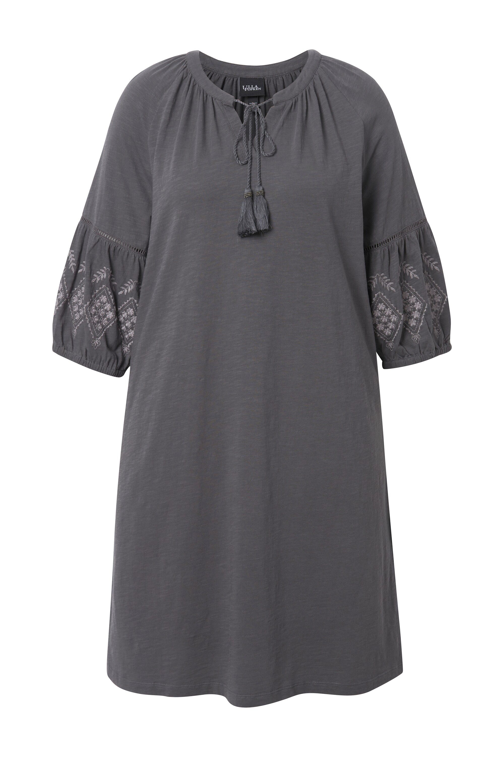 Ulla Popken Jerseykleid Jerseykleid Stickerei A-Linie Tunika-Ausschnitt günstig online kaufen