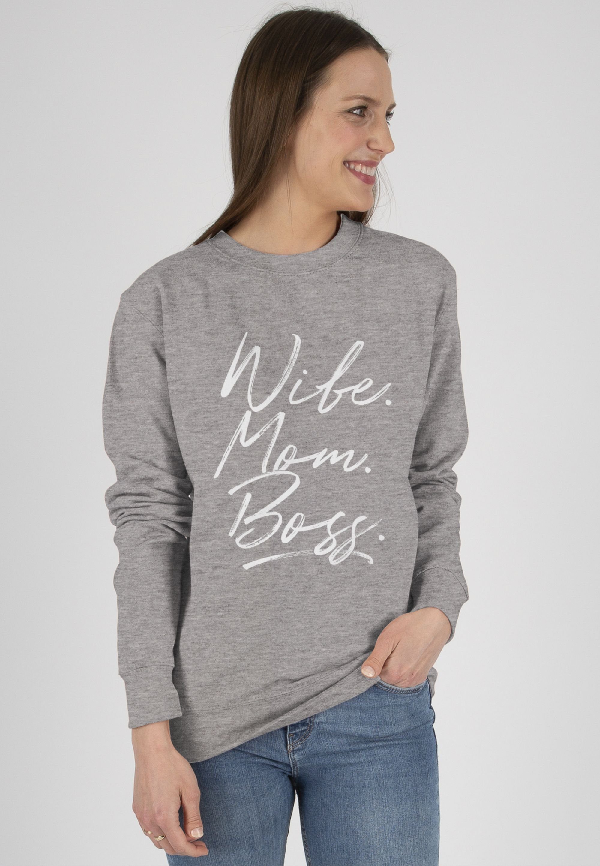 Shirtracer Sweatshirt Momlife - Wife Mom Boss. Best Mom Muttertagsgeschenke Super Mama Beste (1-tlg) Muttertagsgeschenk 3 Grau meliert