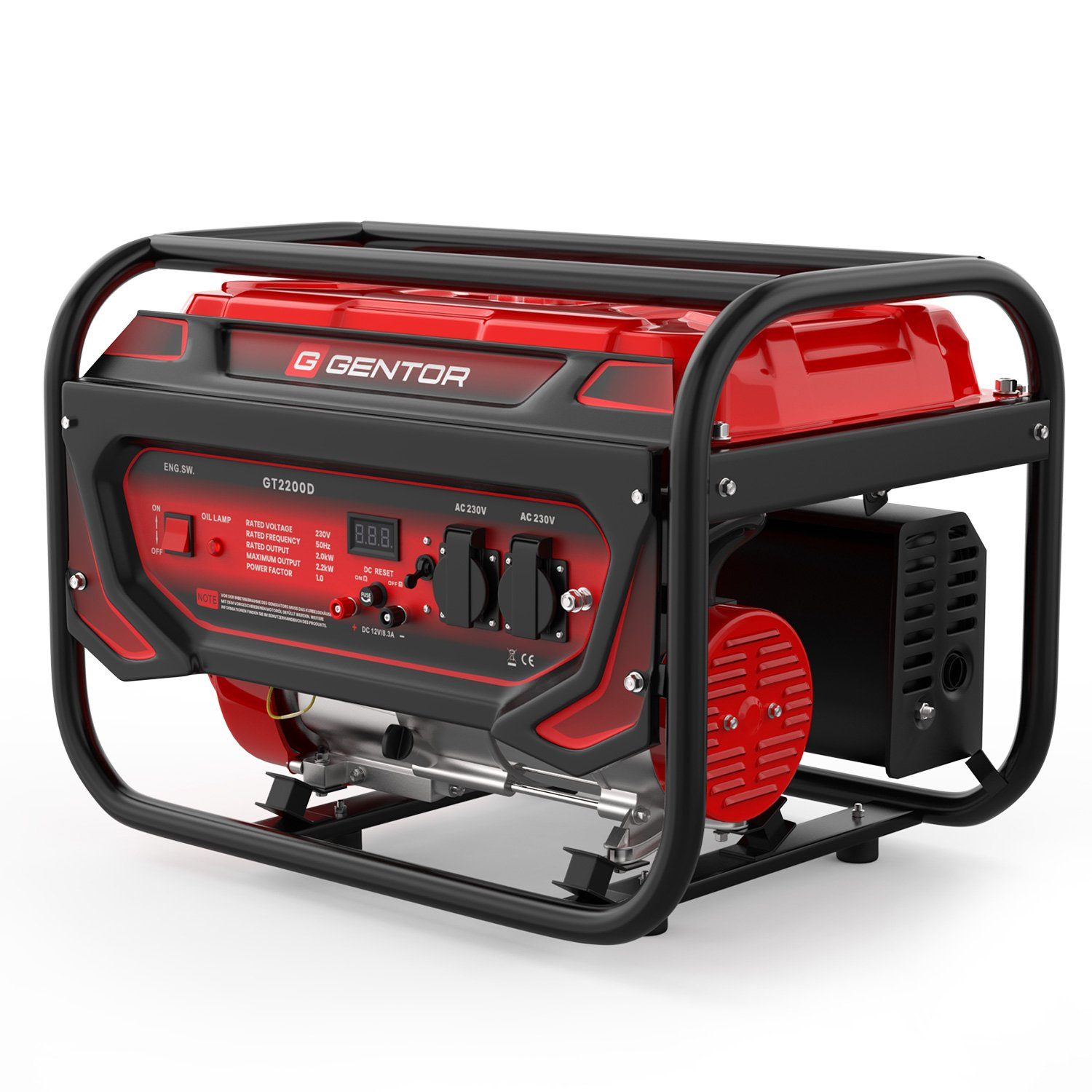 GENTOR Stromerzeuger 4-Takt 7 PS 2200 W GT2200D Stromerzeuger leise Generator Stromgenerato, (Komplett-Set), Benzin Generator Stromerzeuger 2200 Watt 230V Steckdose