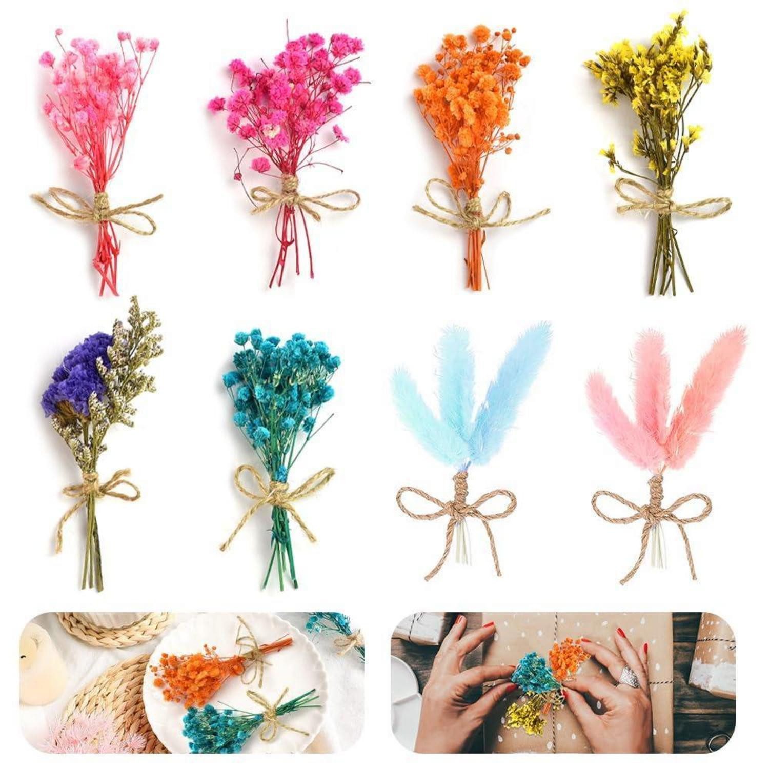 Trockenblume Mini Trockenblumenstrauß Bunt 8er Set, LuxusKollektion, Höhe 1 cm