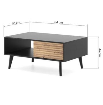 MOEBLO Couchtisch Canelado Tisch C104 (Couchtisch mit Schubladen, Wohnzimmertisch, Beistelltisch, Sofatisch, Kaffeetisch, Coffee table), (BxHxT):104x46x68cm