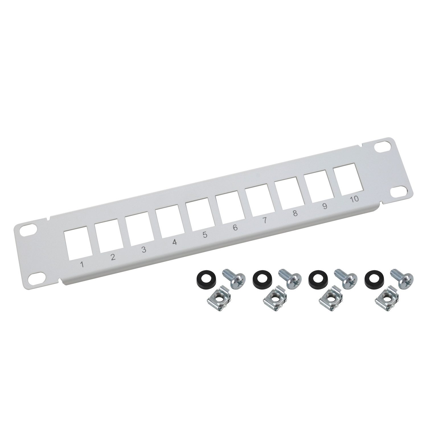 HMF Serverschrank 63345-07 UTP Keystone-Patchpanel für Serverschrank, 10 Zoll, 1 HE, 10 Ports RJ45, Lichtgrau