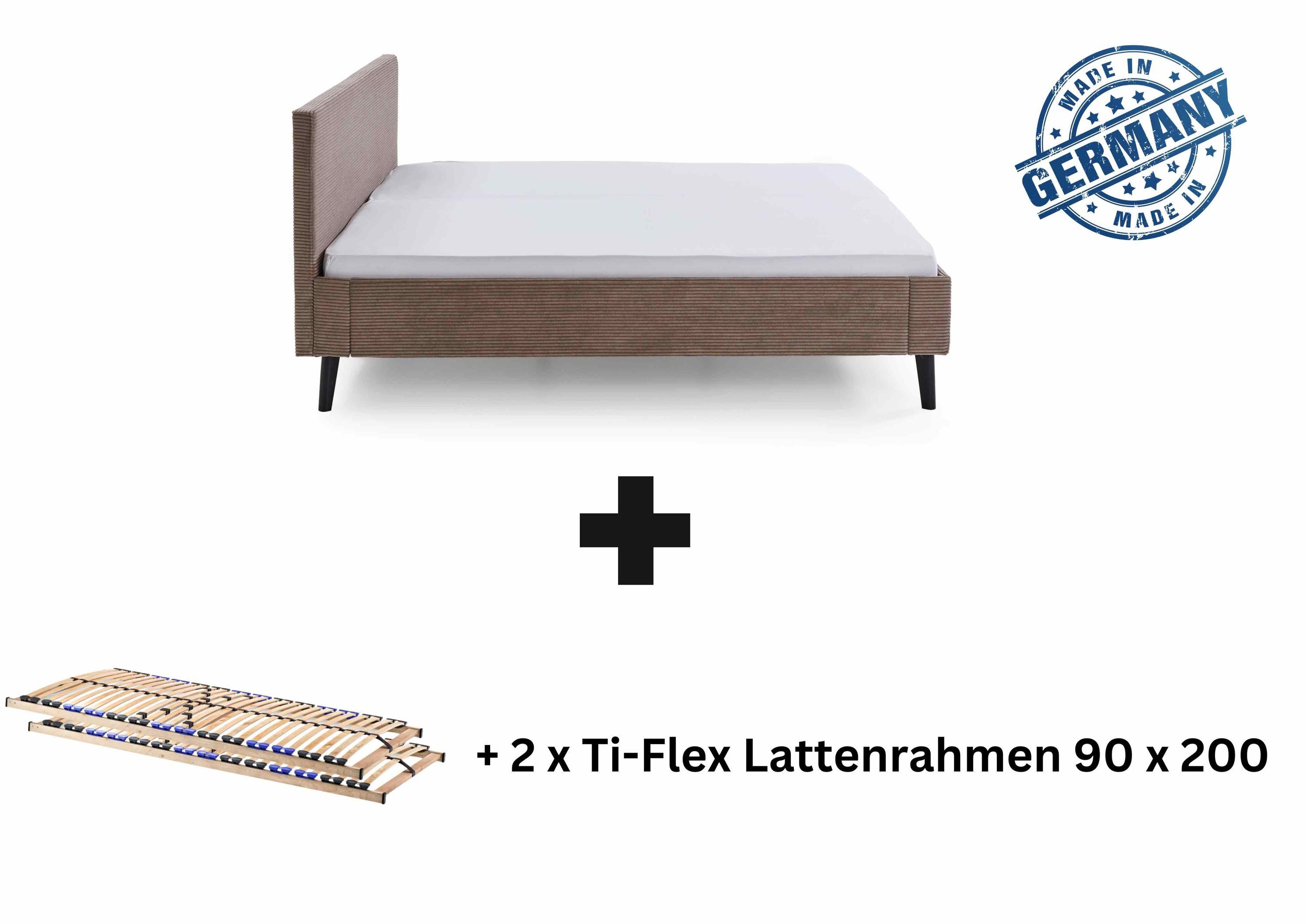 Aileenstore Polsterbett Viola, Doppelbett 180x200 cm mit Lattenrahmen,Ehebett,Cordstoff Poppy Taupe