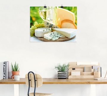 Artland Wandbild Käse & Wein, Lebensmittel (1 St), als Leinwandbild, Poster in verschied. Größen