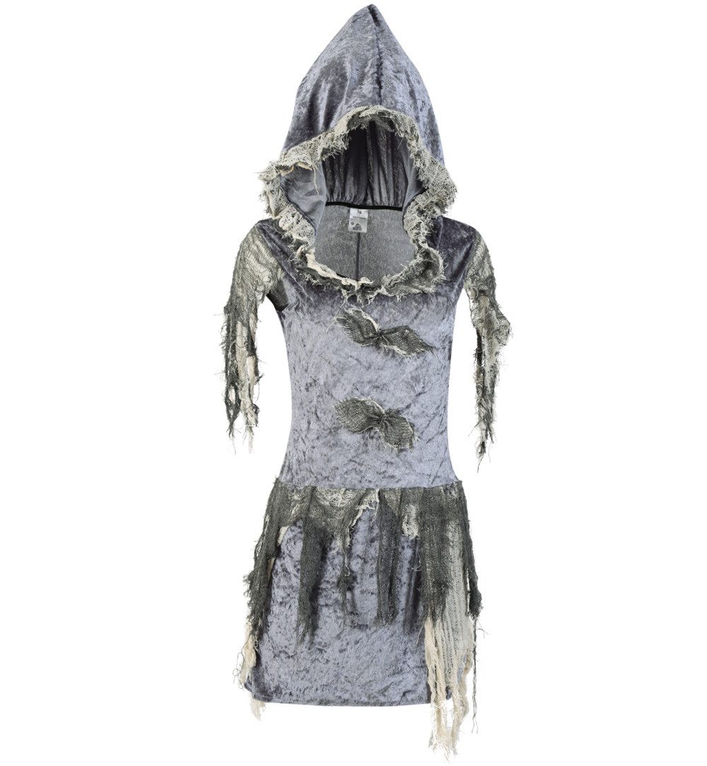 Fries Zombie-Kostüm Zombiebraut Zombie Hexen Kostüm Kleid mit Kapuze Halloween Karneval