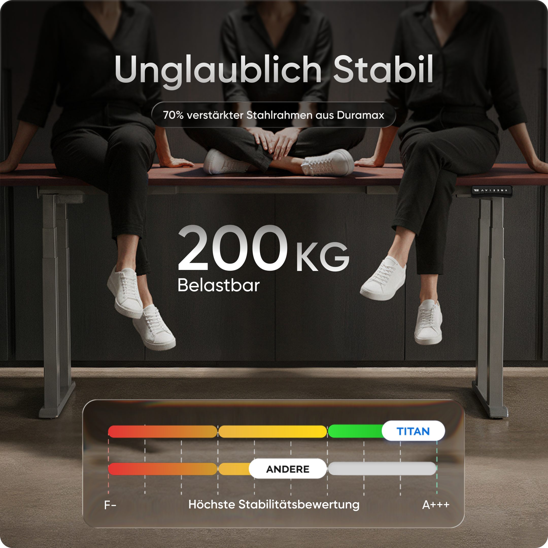 DESKSPACE Schreibtisch TITAN Elektrisch höhenverstellbar mit leisem Dual Motor hohe Traglast (Einzelschreibtisch), leiser Motor unter 50 dB, hohe Tragfähigkeit bis 200 kg