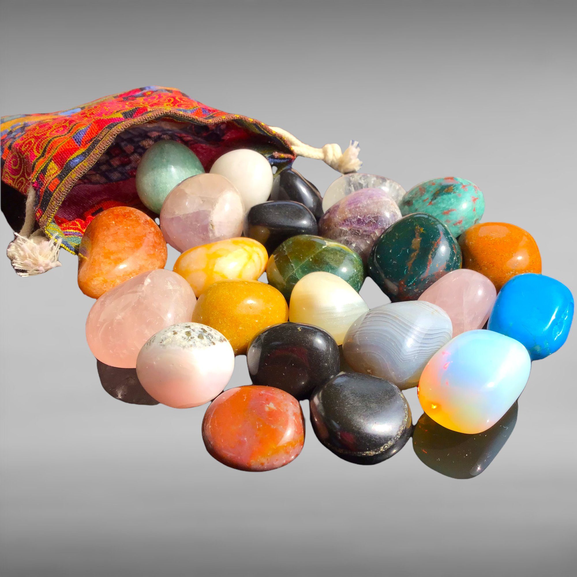 Steinfixx® Edelstein Edelsteine und Halbedelsteine in buntem Stoffsäckchen Größe M / L / J, (getrommelt AAA-Qualität, Säckchen gefüllt mit bunten Trommelsteinen – Bild 5 von 5
