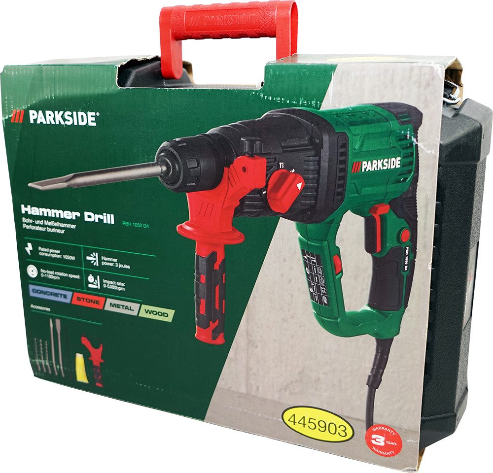 Parkside Bohrhammer Meißelhammer PBH 1050 inkl. Transportkoffer, 230 V, Schnellspannbohrfutter mit Aufnahme nach dem SDS-Plus-System