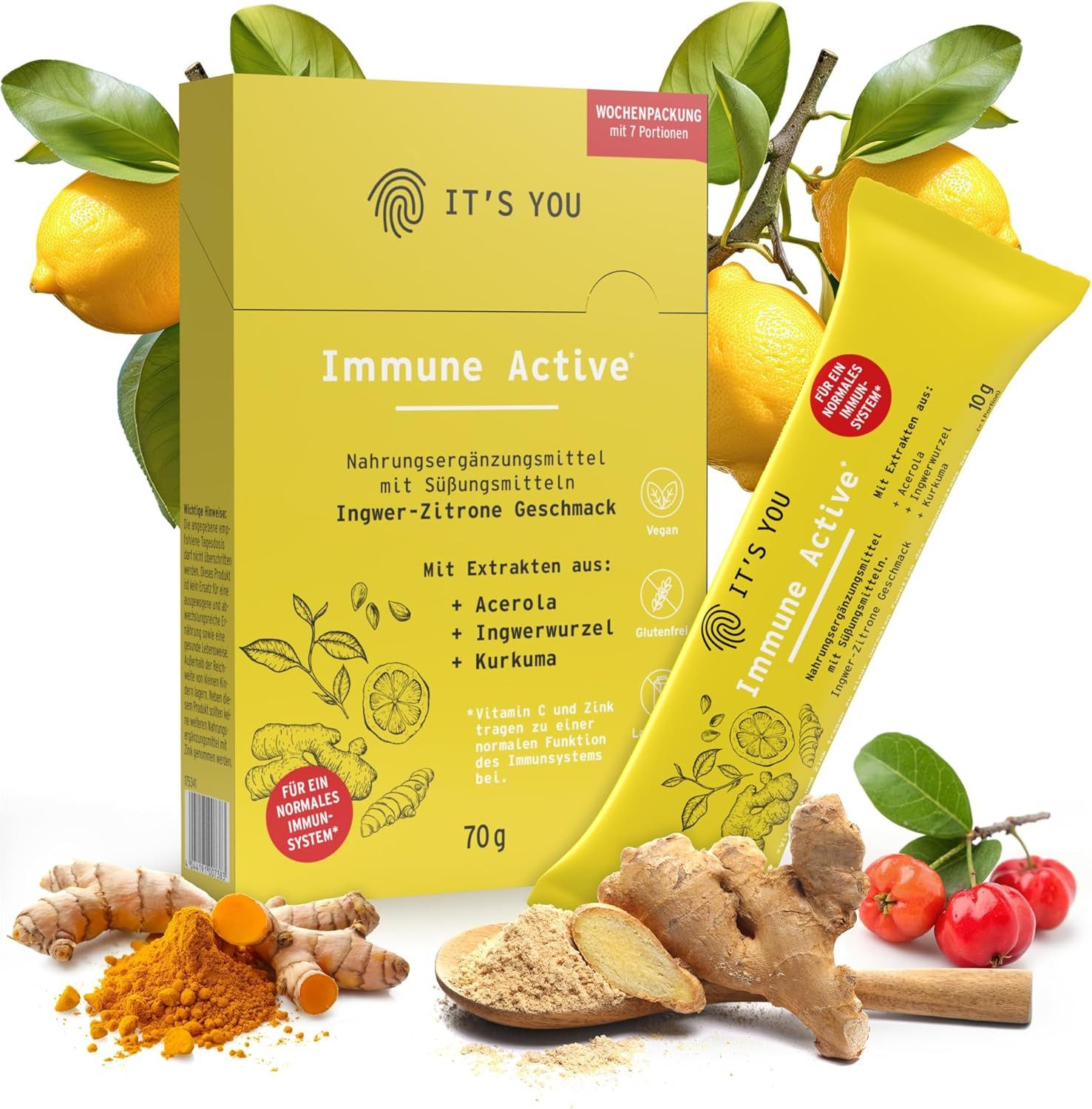 It's you Immune Active Vitamin Drink mit Superfoods Pulver zum Anrühren., 70 g, vegan, zuckerfrei, laktosefrei, glutenfrei