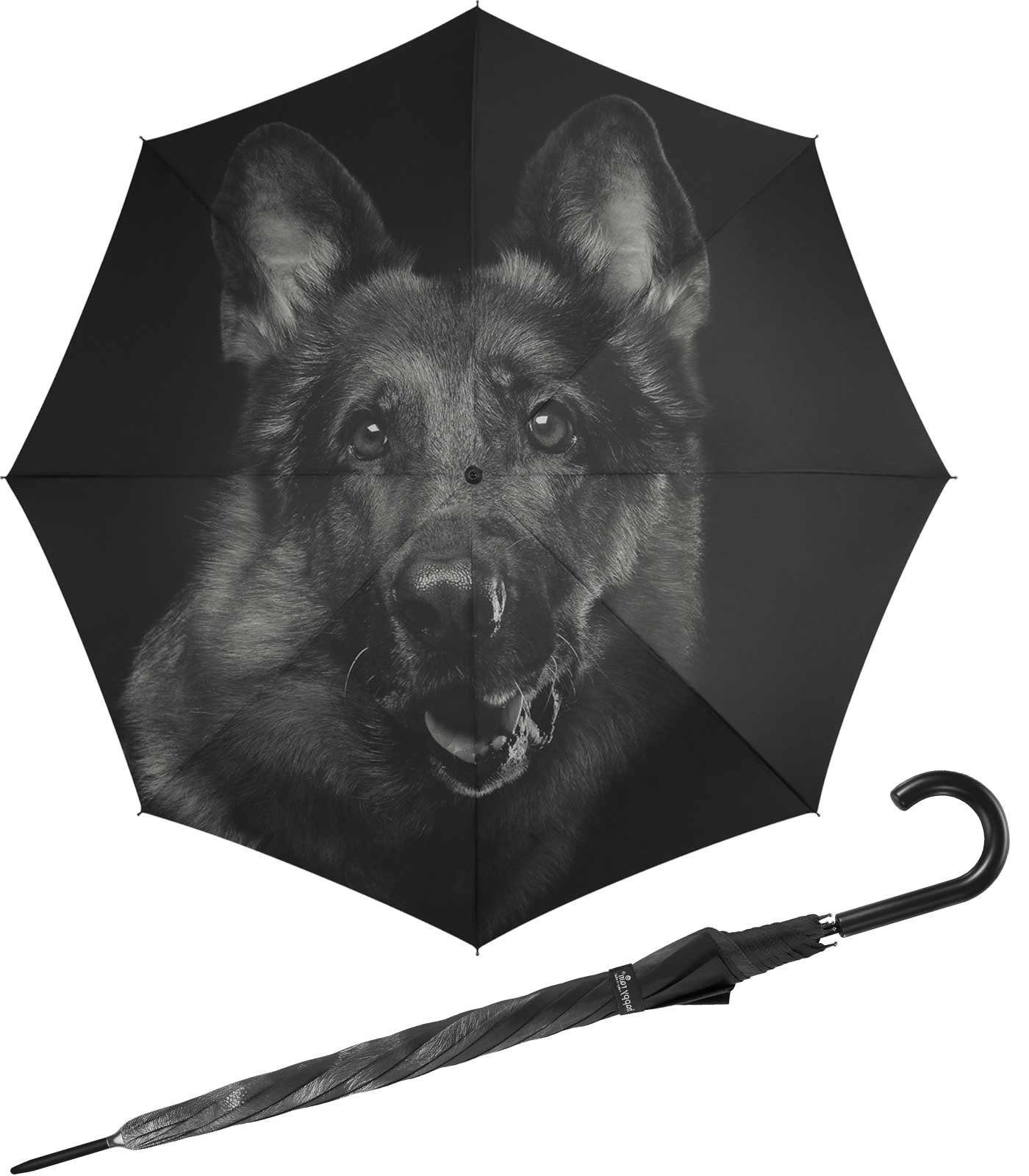HAPPY RAIN Langregenschirm großer Damen-Regenschirm mit Auf-Automatik, mit dem der beste Freund des Menschen