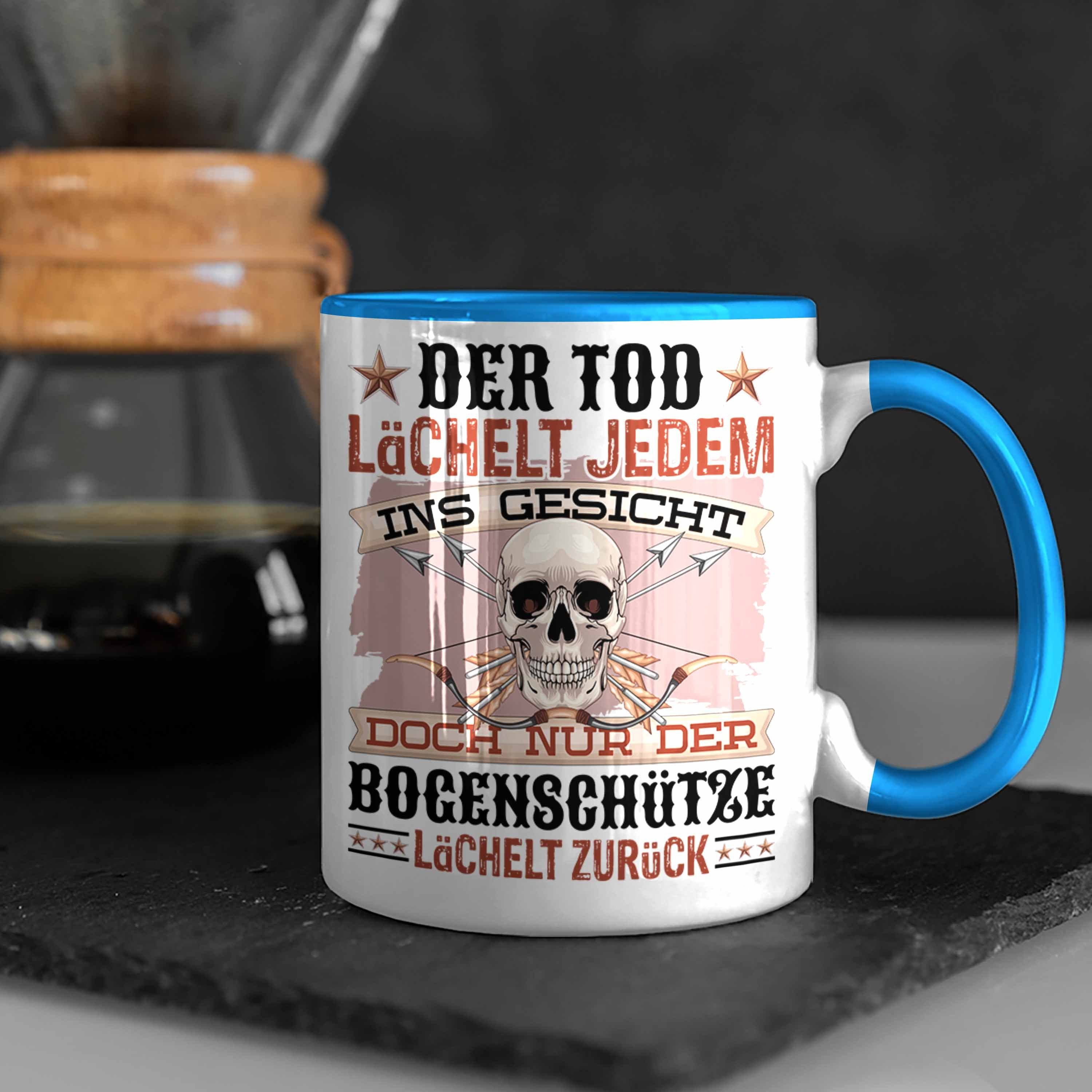 Spruch Trendation Geschenk Bogenschütze Lächel Bogen & Pfeil Tod Der Blau Tasse Geschenkidee