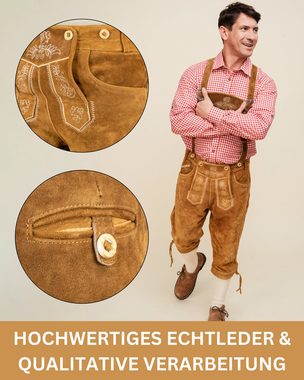 HOFGLANZ Trachtenlederhose Herren traditionelle Lederhose lang Kniebund inkl. Hosenträger