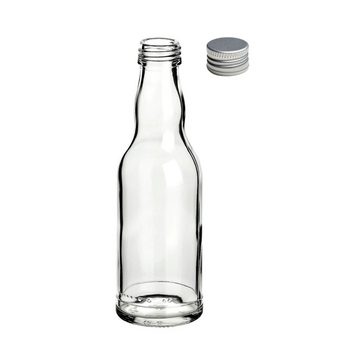 gouveo Trinkflasche Glasflaschen 200 ml Kropfhals mit Schraub-Deckel - Kleine Flasche 0,2l, 12er Set, silberfarben