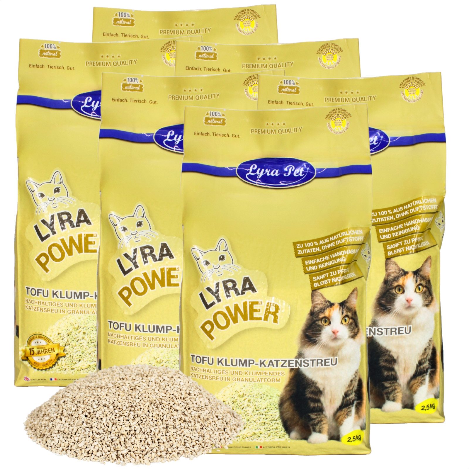 Lyra Pet Katzenstreu 15 kg Lyra Pet® Tofu Katzenstreu klumpend, klumpend, staubfrei, Biologisch abbaubar