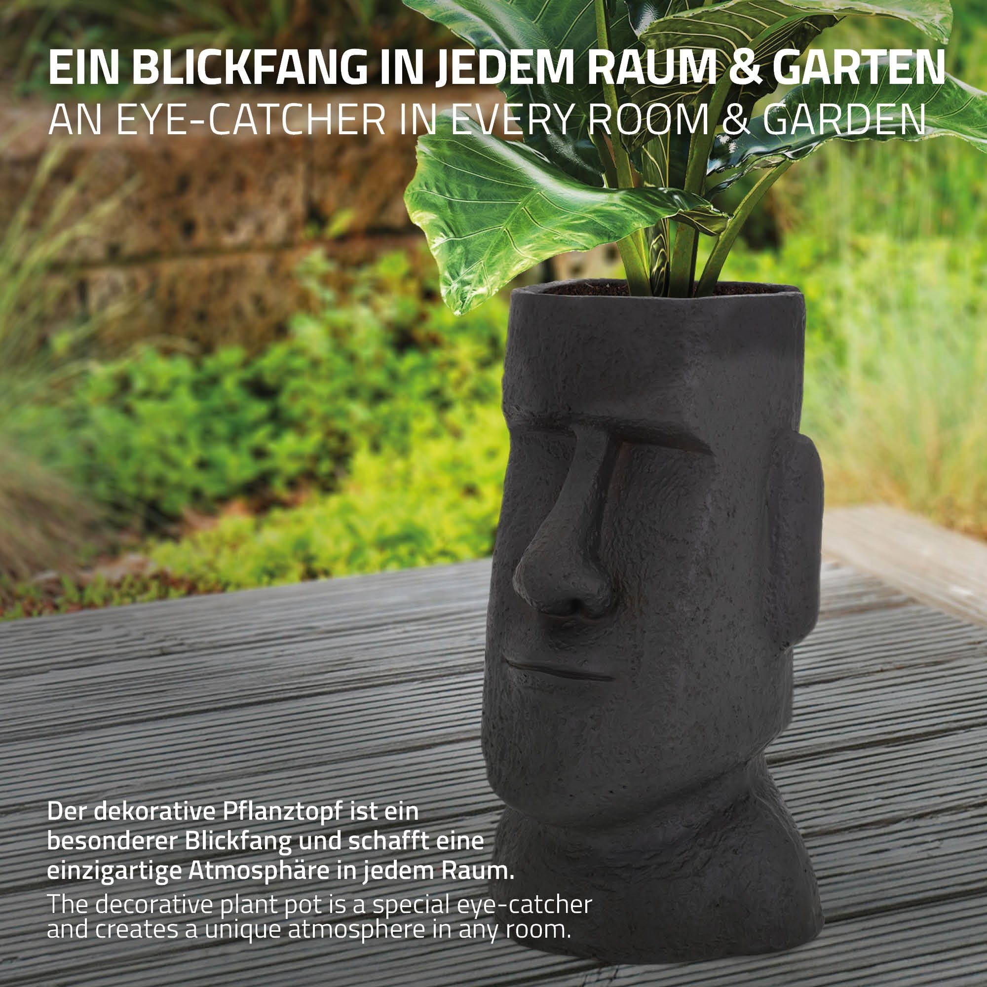 ML-DESIGN Blumentopf Pflanzgefäß Übertopf Figur massiv Übertopf 26x23x43cm Osterinsel Gesicht Pflanztopf Pflanzer, Anthrazit Innen-Außenstatue