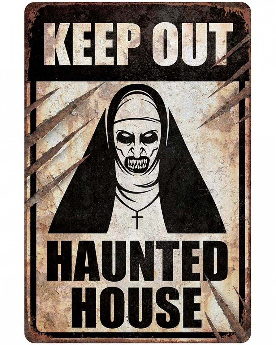 Horror-Shop Hängedekoration Halloween Warnschild Nonne Keep Out Haunted House