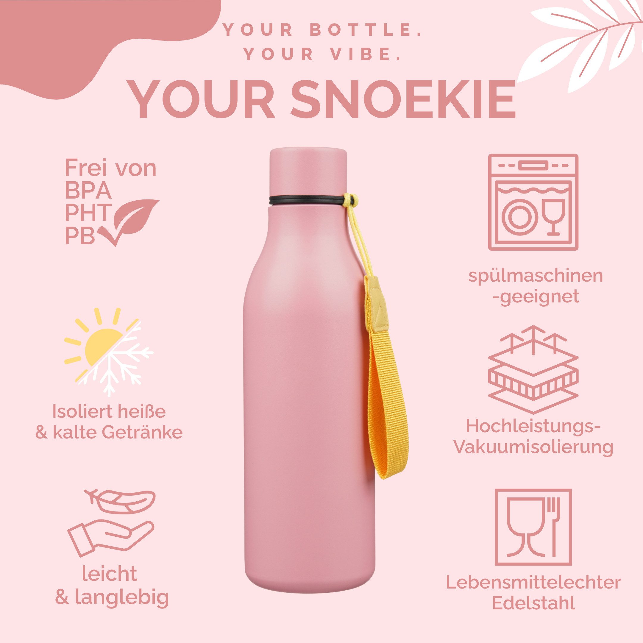 SNOEKIE Thermoflasche SNOEKIE Edelstahl Thermoflasche, SGS Geprüft, Spülmaschinengeeignet