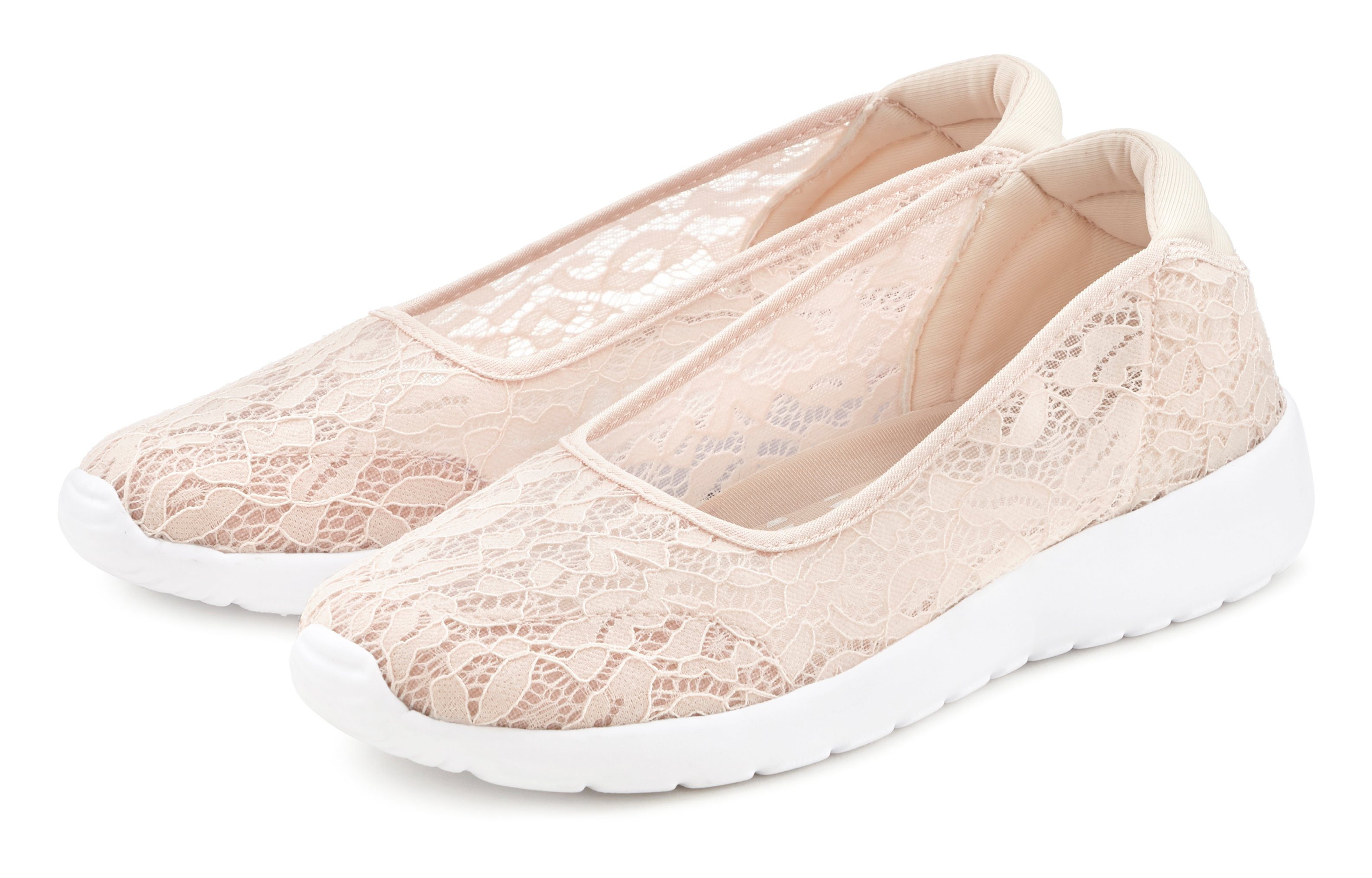 LASCANA Sneaker Ballerinas Slipper ultraleicht, Freizeitschuh mit modischem Spitzeneinsatz VEGAN