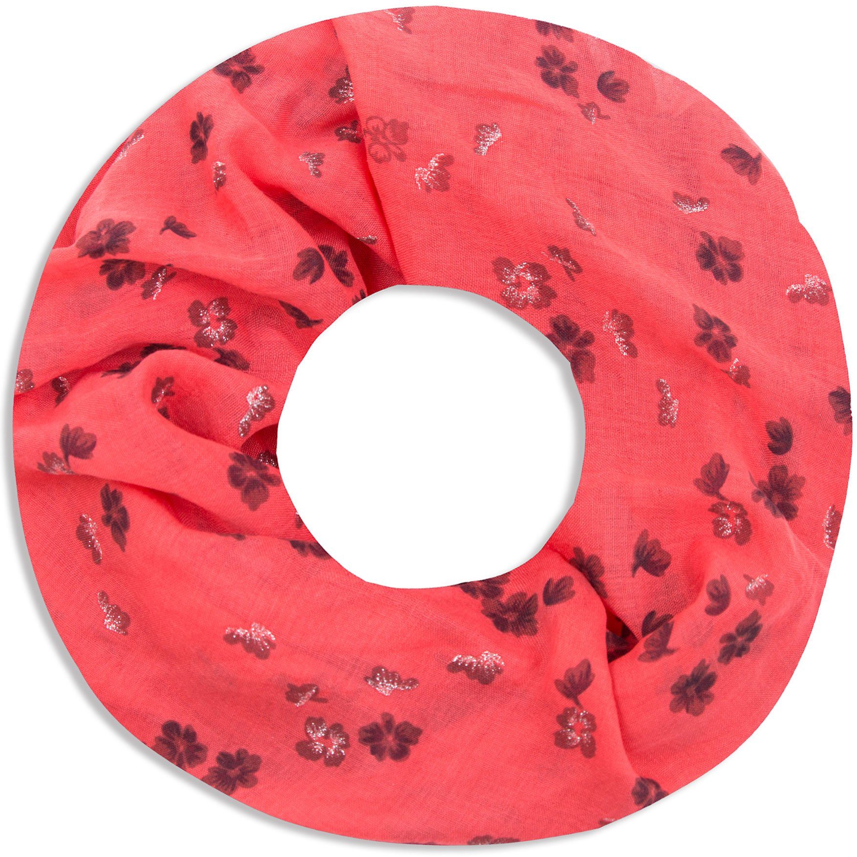 Faera Loop, Damen rot Loopschal weich mit Blumen-Druck und leicht Schal Rundschal Flowers