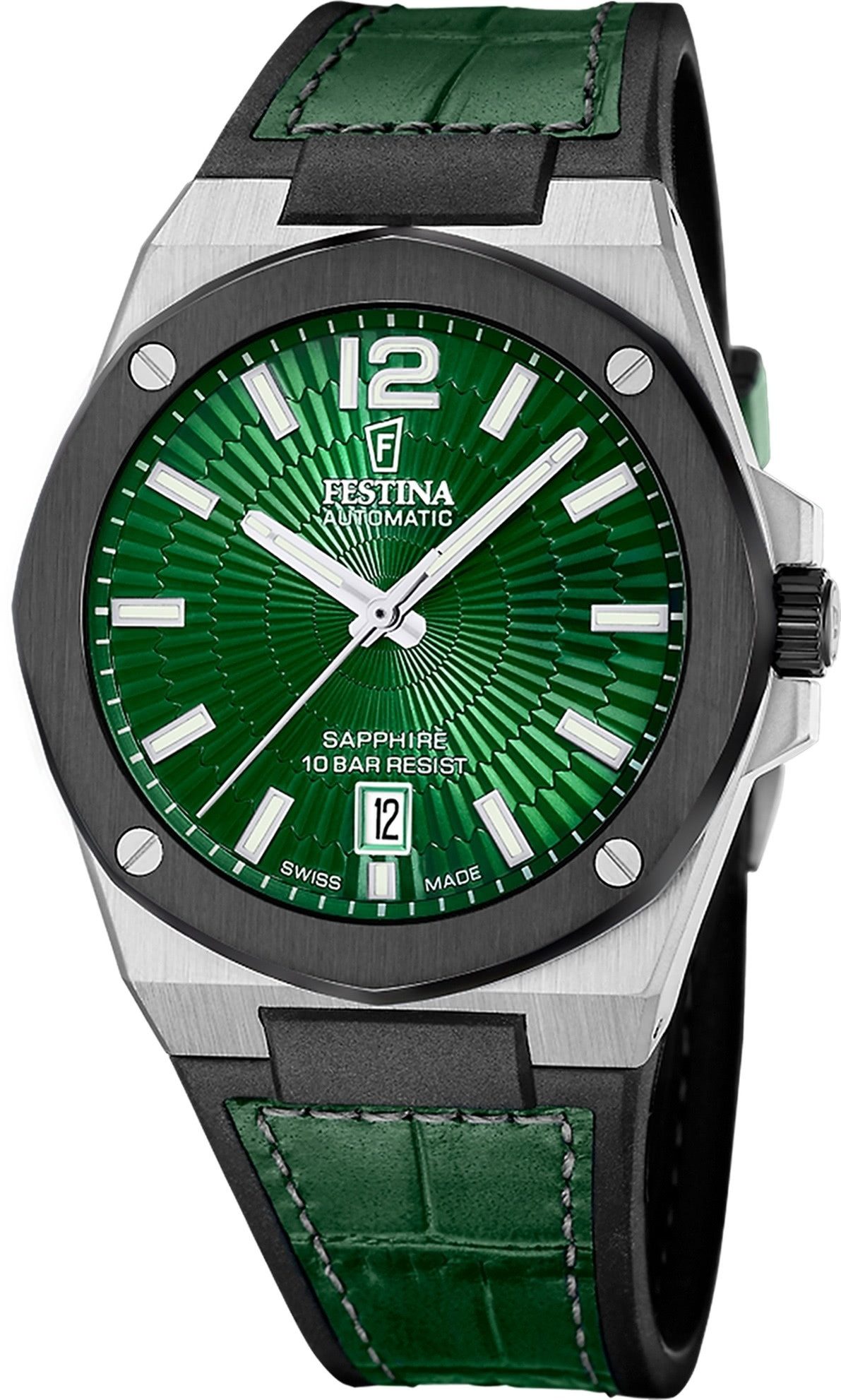 Festina Automatikuhr Festina Herrenuhr Automatik Armbanduhr, (Analoguhr), Herren Armbanduhr rund, Lederarmband schwarz, Luxus
