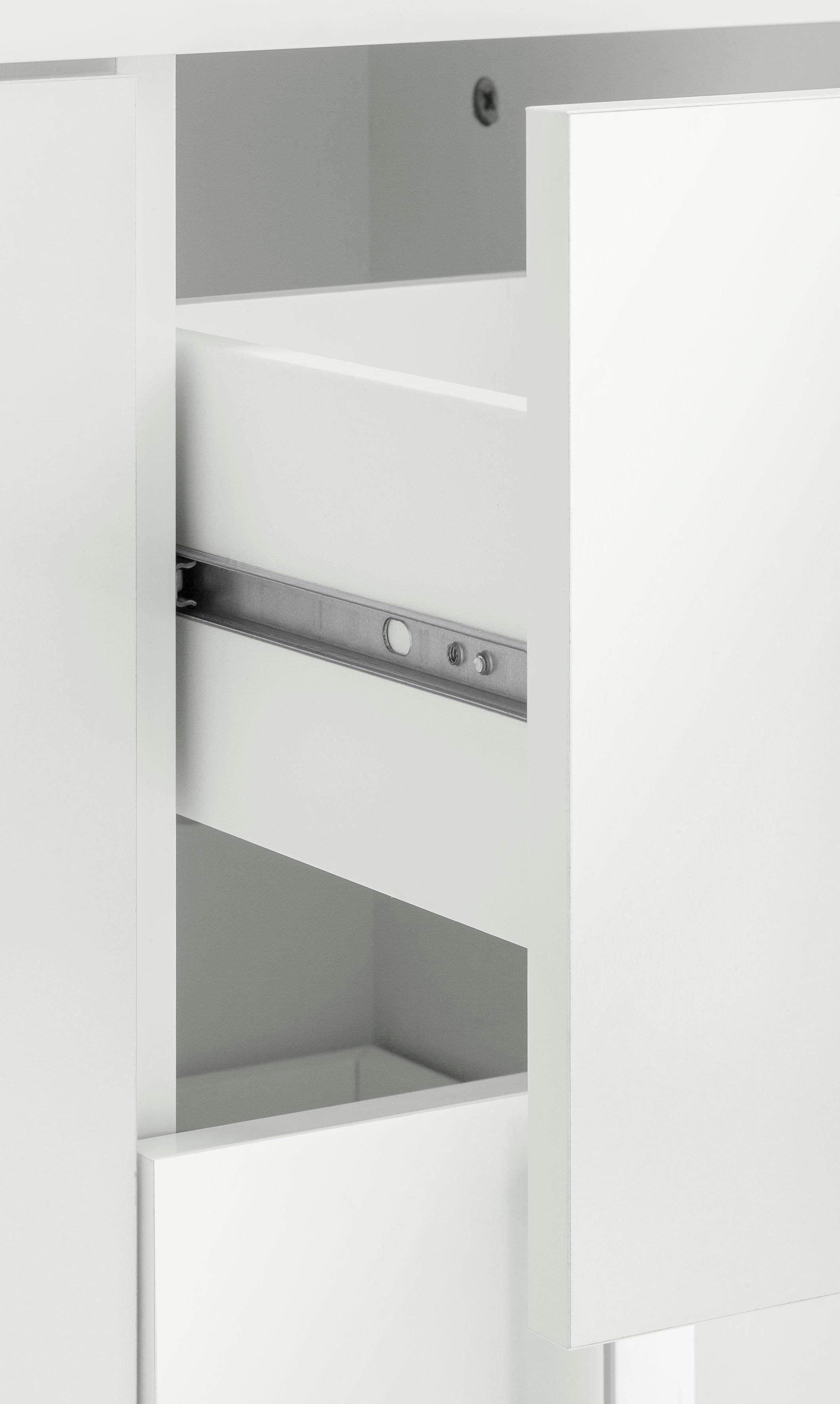 Schildmeyer Waschbeckenunterschrank mit 2 weiß glanz Metallgriffen, Kampen Tür mit Schubladen 60 Soft-Close, Höhe cm