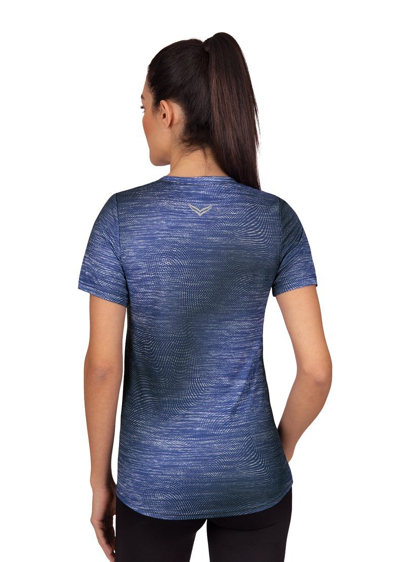Trigema T-Shirt TRIGEMA COOLMAX® Sportshirt mit electric-blue modischem Druck