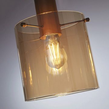 Licht-Erlebnisse Pendelleuchte ELODIE, ohne Leuchtmittel, 4-flammig E27 Braun Bernstein Glas Metall Retro Wohnzimmer ELODIE