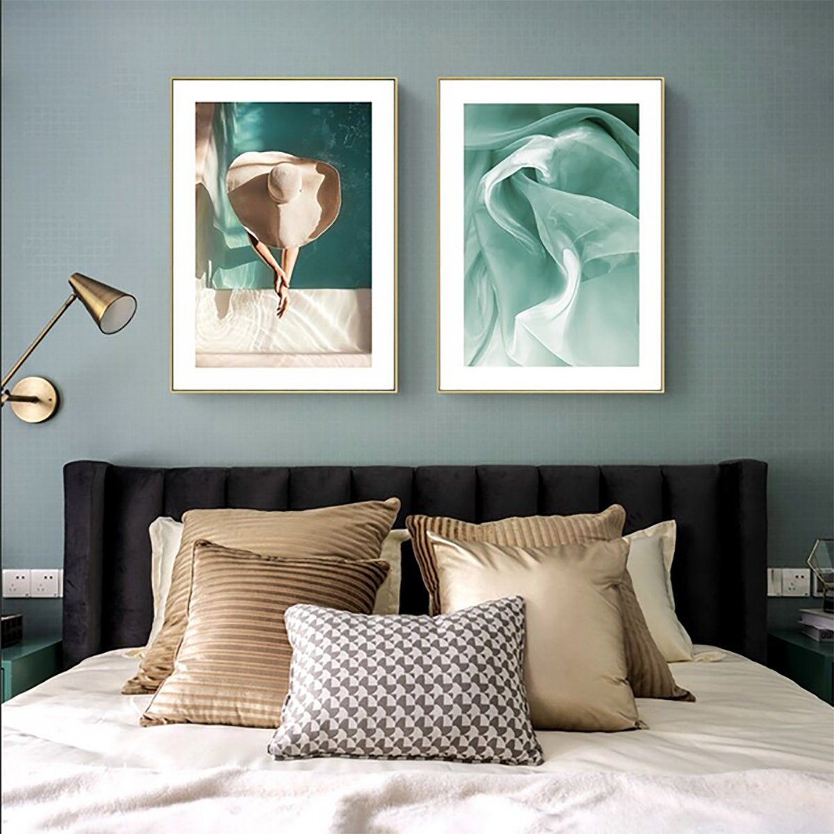 TPFLiving Kunstdruck (OHNE RAHMEN) Poster - Leinwand - Wandbild, Sommer, Sonne, Mädchen, Pool - (Leinwand Wohnzimmer, Leinwand Bilder, Kunstdruck), Farben: grün, braun, beige, weiß - Größe: 10x15cm